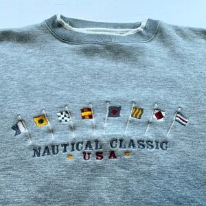 Danaggers Nautical Classic USA Sweatshirt Mens XL Gray Embroidered Flag Pullover